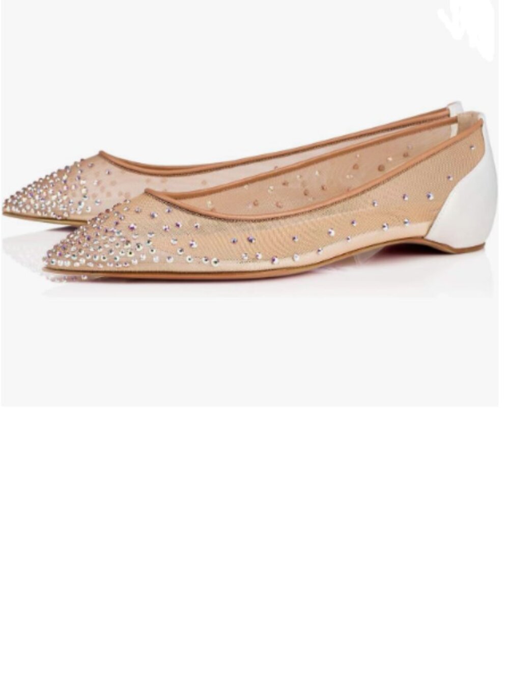 XYD White Mesh Rhinestones Mesh Rivets Hidden Heels Slip On Pointed Toe Shoes